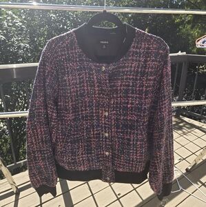 Torrid Size 2 (18-20) Women's Black and Pink Blue Tweed Bomber Jacket